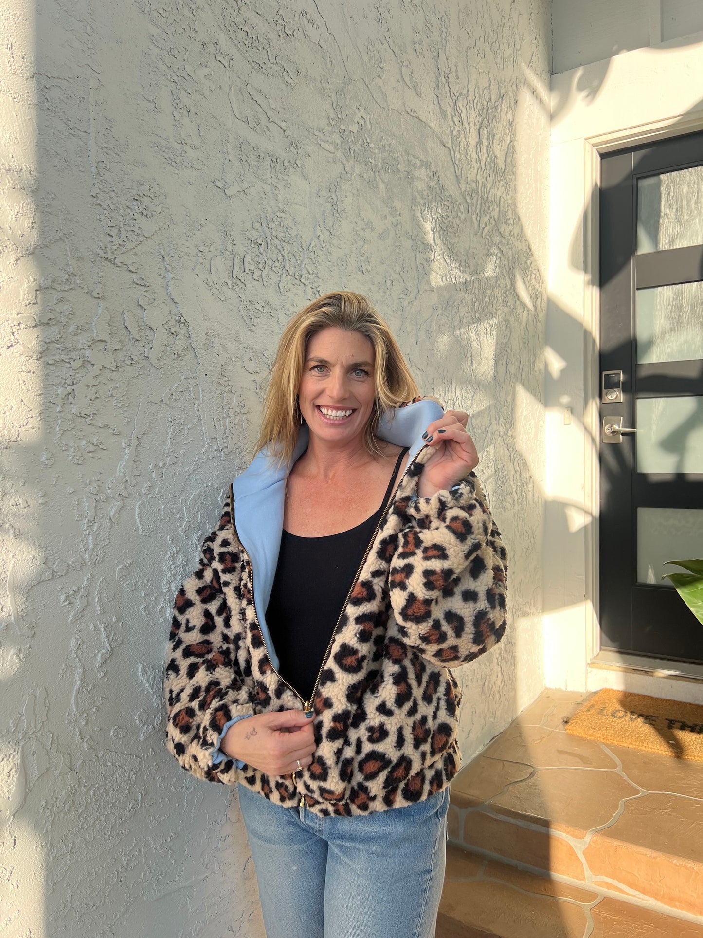 Cozy leopard print reversible jacket