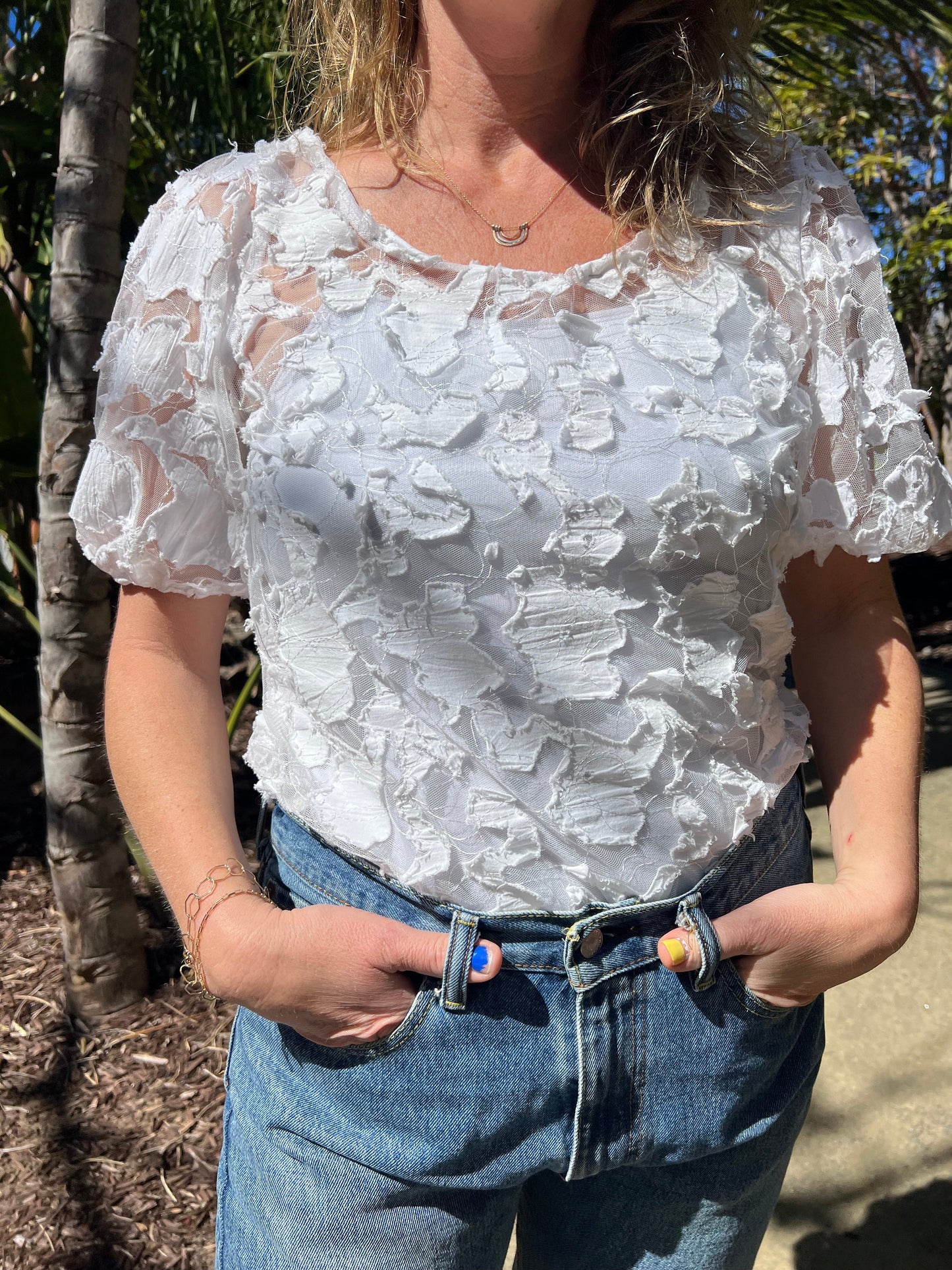 White Coco puffed sleeve top