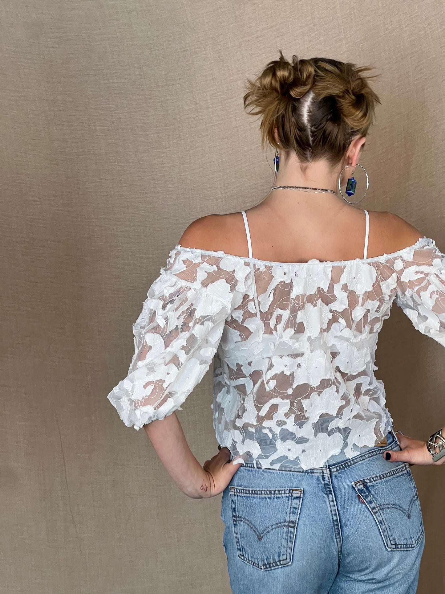 White Coco puffed sleeve top