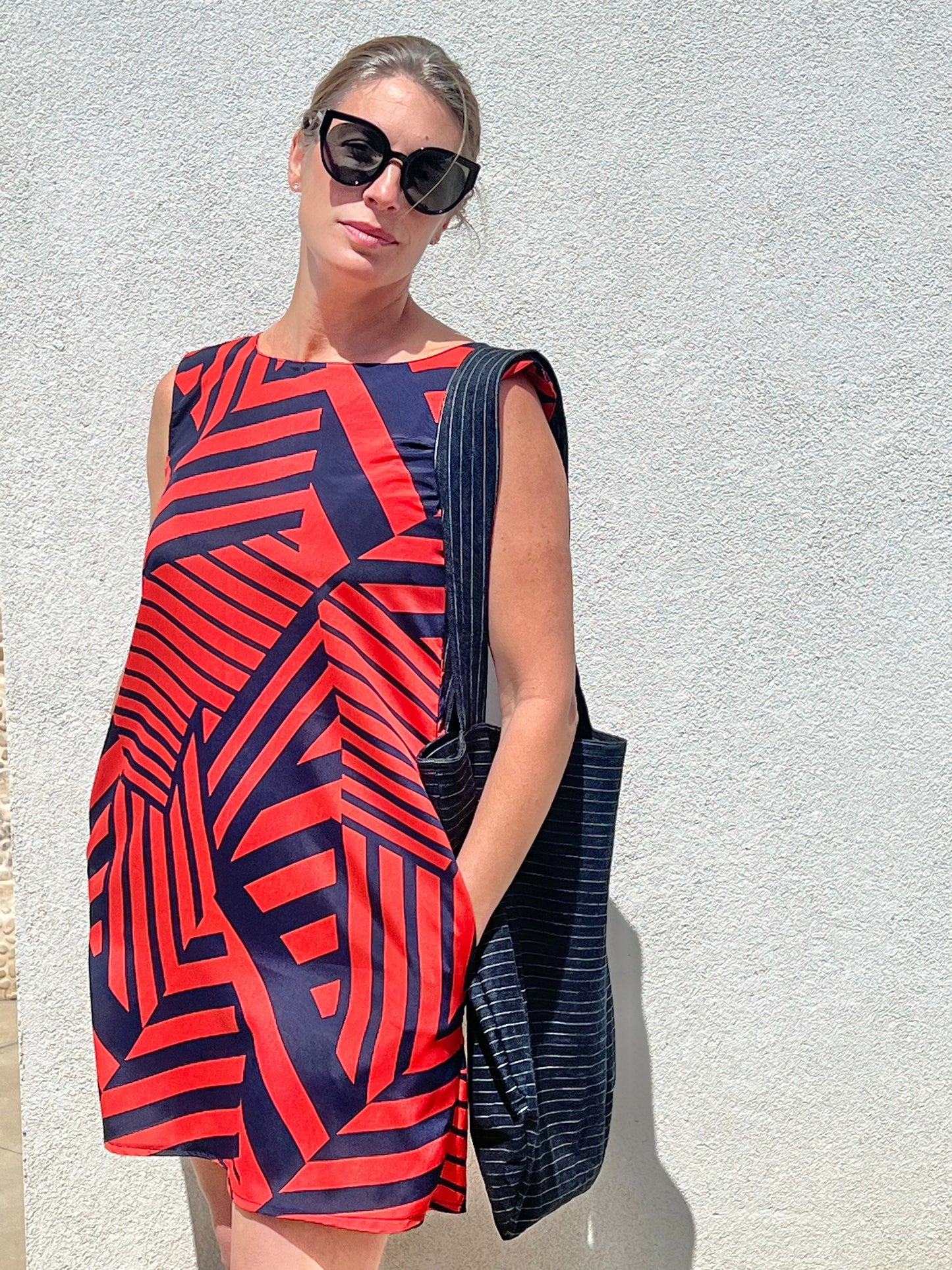 Red/navy graphic Kennedy dress