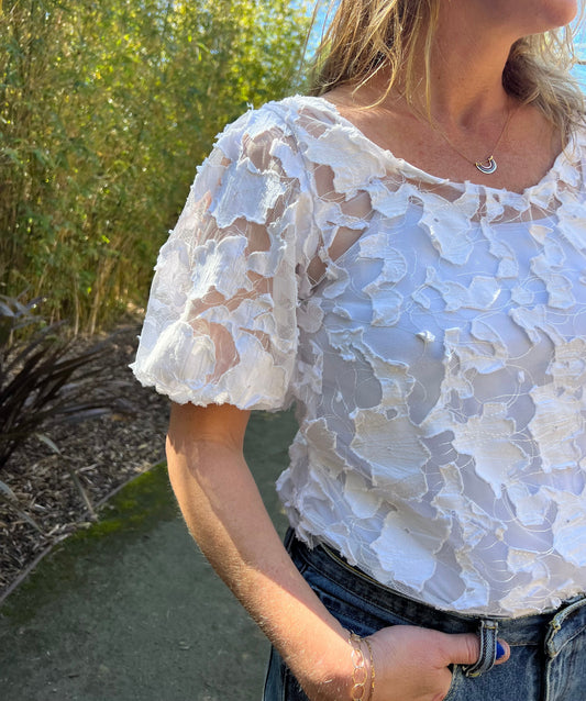 White Coco puffed sleeve top