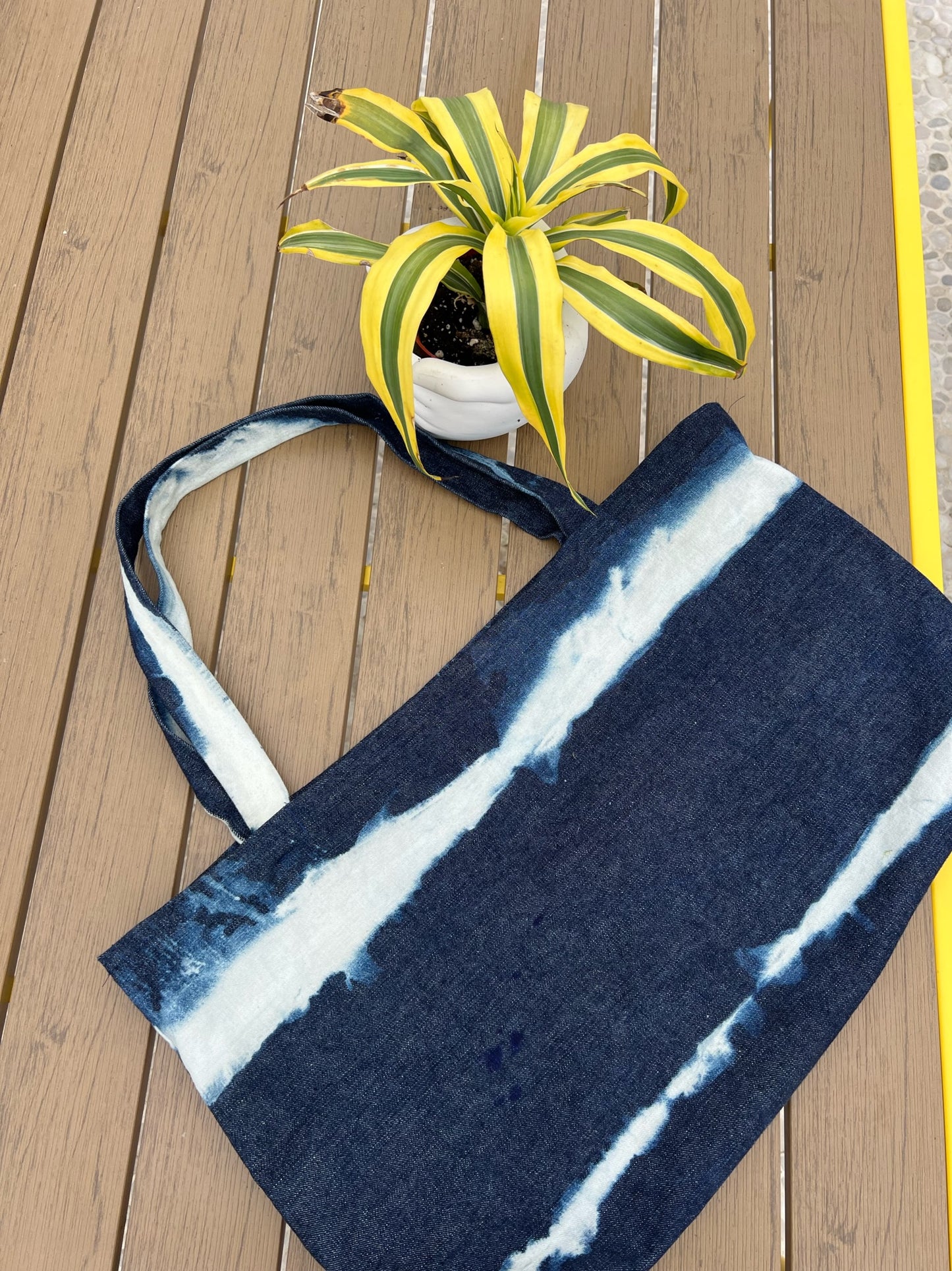 Hand-dyed denim tote